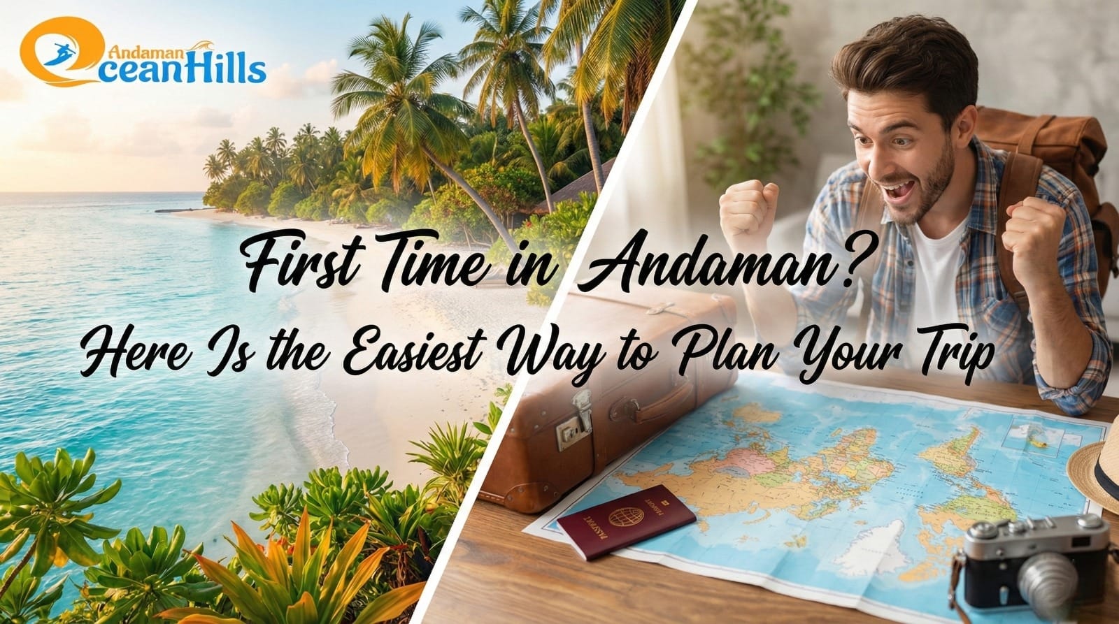 First time in Andaman trip planning guide by Andaman Ocean Hills with beach and traveler